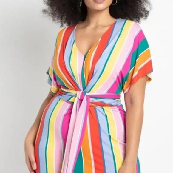 Eloquii Rainbow Striped Wrap Dress NWOT - Picture 3 of 7